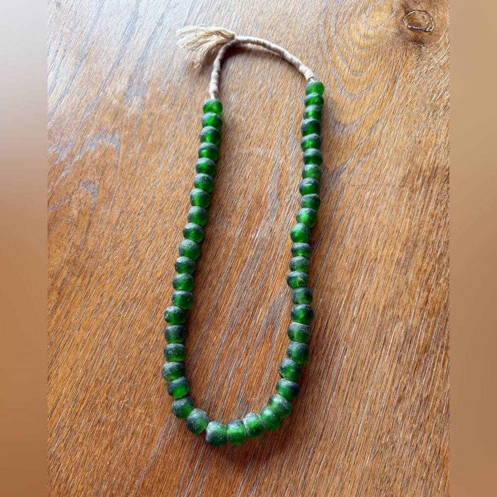 Green recycled glass bead necklace